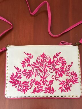 Embroidered Leather Clutch or Crossbody Bag